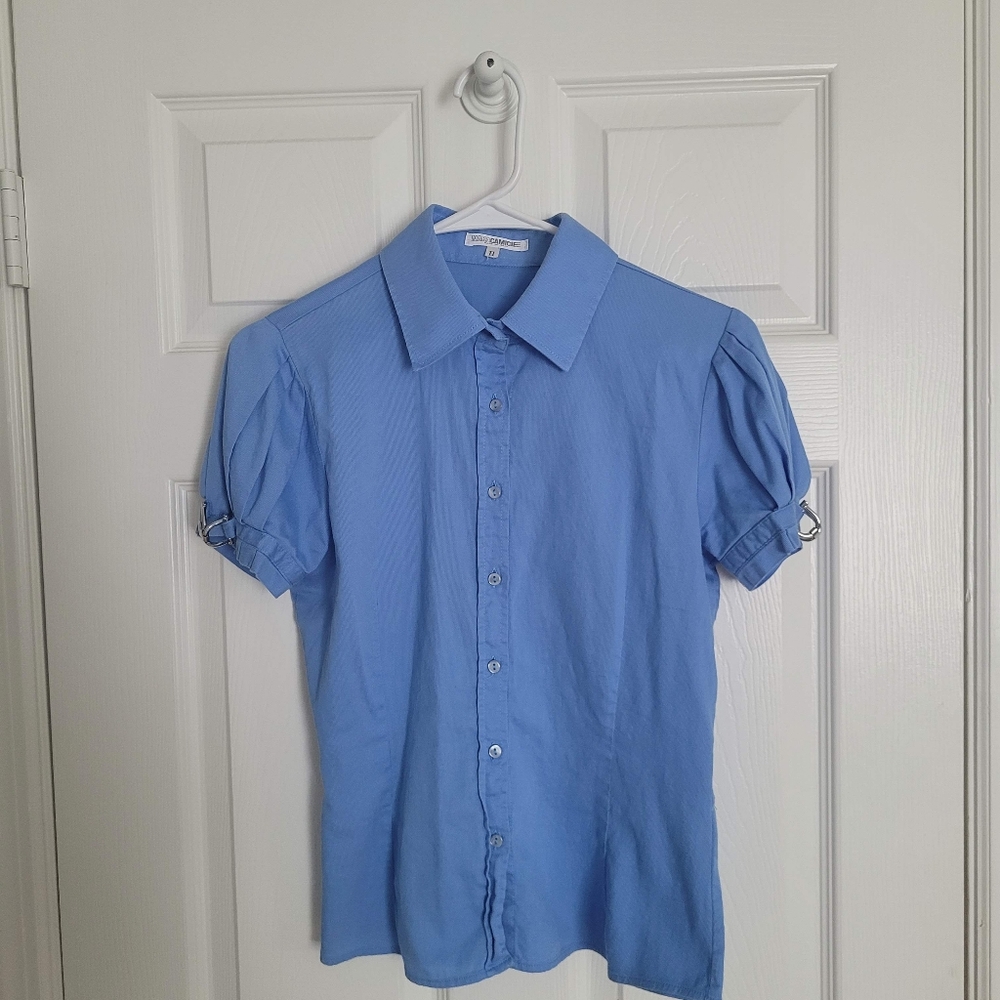 Vintage Short Sleeve Women's Baby Blue Blouse SIZE S